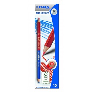 Matita Bicolore Lyra Duo Medium - Mina Diametro 3,8 Mm Colori Rosso/Blu - Confezione da 12 Pezzi di Fila
