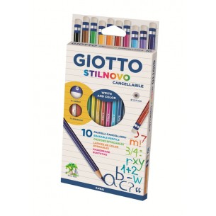 Astuccio 10 Giotto Stilnovo con Gomma su Cappuccio, Maxigomma e Temperino di Fila