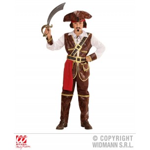 Capitano Pirata dei Caraibi (Camicia con Gilet, Pantaloni con Copristivali, Cintura, Fascia, Cappello) (158 Cm / 11-13 Years)
