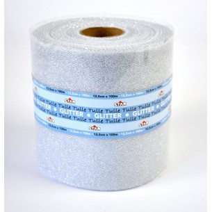 Bobina Tulle Colore Argento con Glitter 12,5cm X 100m di Star