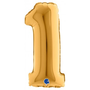 Palloncino Mylar 14'' (35cm) Numero 1 Gold (Oro) di Grabo Srl