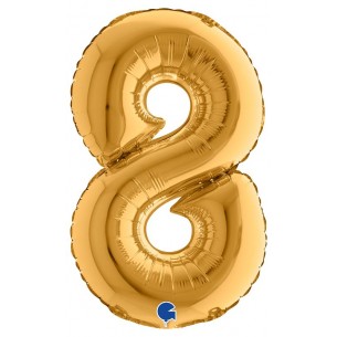 Palloncino Mylar 14'' (35cm) Numero 8 Gold (Oro) di Grabo Srl