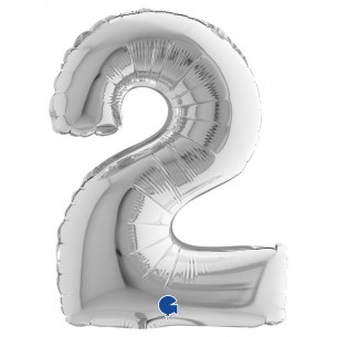 Palloncino Mylar 14'' (35cm) Numero 2 Silver (Argento) di Grabo Srl