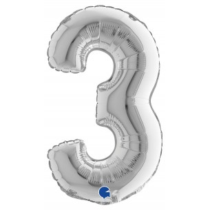 Palloncino Mylar 14'' (35cm) Numero 3 Silver (Argento) di Grabo Srl