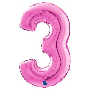 Palloncino Mylar 26'' (65cm) Numero 3 Fuxia di Grabo Srl