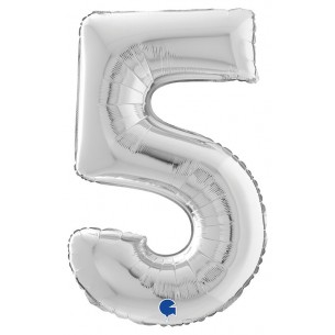 Palloncino Mylar 26'' (65cm) Numero 5 Silver (Argento) di Grabo Srl