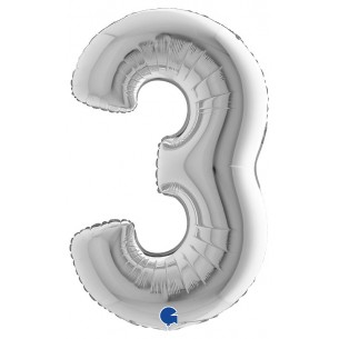 Palloncino Mylar 40'' (100cm) Numero 3 Silver (Argento) di Grabo Srl