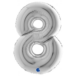 Palloncino Mylar 40'' (100cm) Numero 8 Silver (Argento) di Grabo Srl