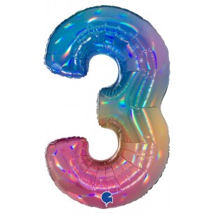 Palloncino Mylar 40'' (100cm) Numero 3 Colourful Rainbow di Grabo Srl