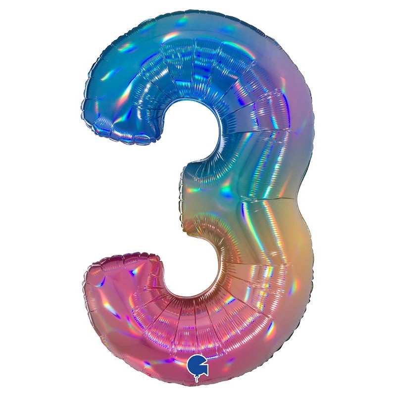 Palloncino Mylar 40'' (100cm) Numero 3 Colourful Rainbow di Grabo Srl