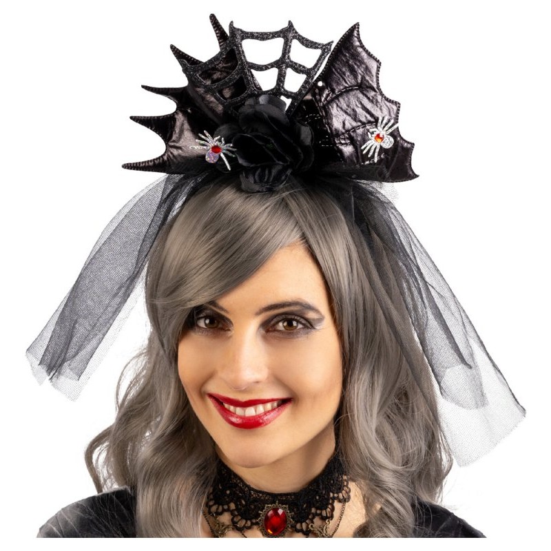 Cerchietto con Fiocco Nero, Ragnatela e Ragni con Cavallotto di Carnival-Toys