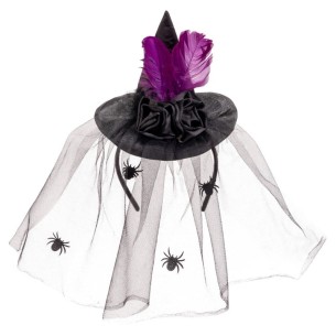 Cappellino in Raso Nero con Rose,Piume e Veletta con Cerchietto H.Cm.16 di Carnival-Toys
