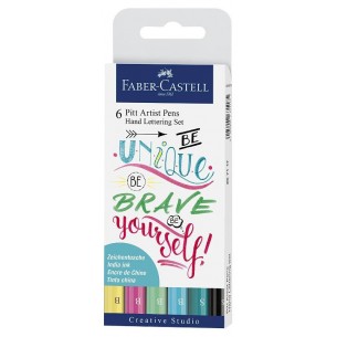 Astuccio 6 Pitt per Artisti ad Inchiostro Nero Indiano - 5 Colori Pastello e 1 Colore Nero di Faber-Castell