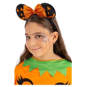 Cerchietto Topolina Zucchette con Fiocco Arancione su Cartoncino di Carnival-Toys