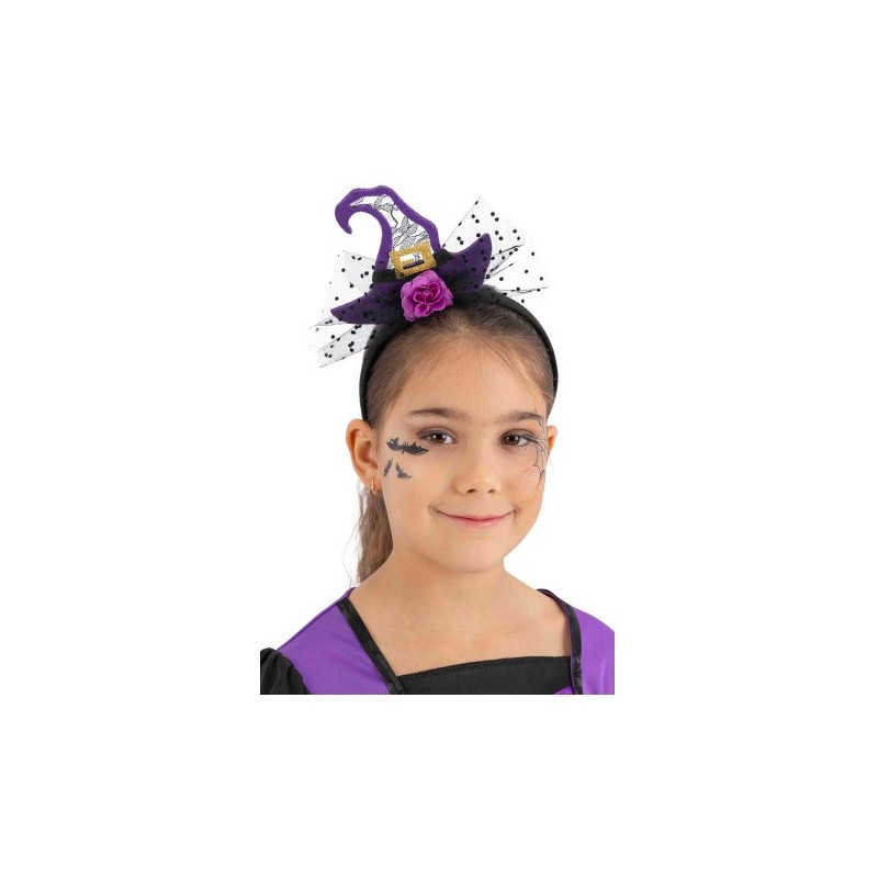 Cerchietto con Cappellino Strega Viola e Tulle su Cartoncino di Carnival-Toys