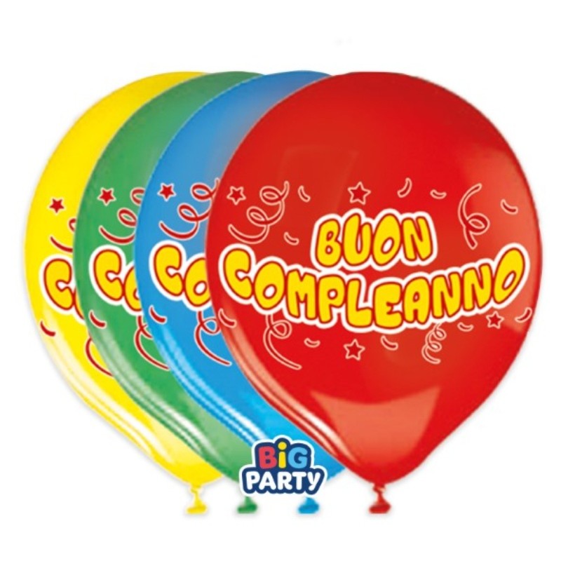 Confezione 8 Palloncini in Lattice 12" Buon Compleanno Assortiti di Big Party