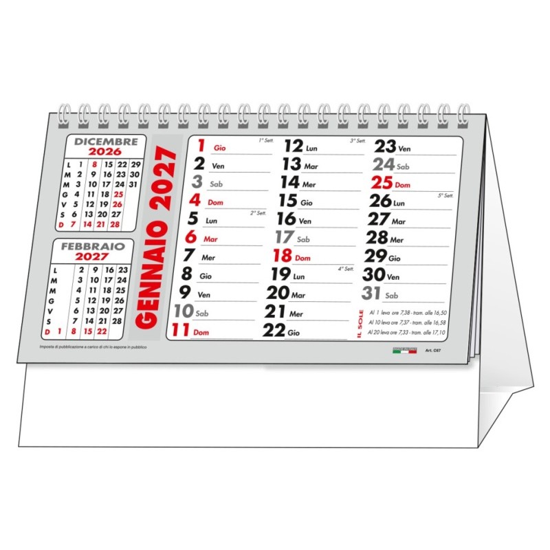 19x14 Calendario da Tavolo - Basic Rosso/Ner di Castelli Spa