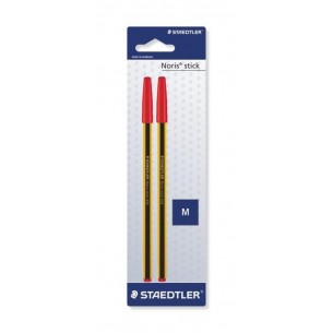 Blister Noris Stick, 2 Penne a Sfera Rosso Blist. con Lungo Puntale in Ottone, Fusto Esagonale, Colore Rosso di Staedtler