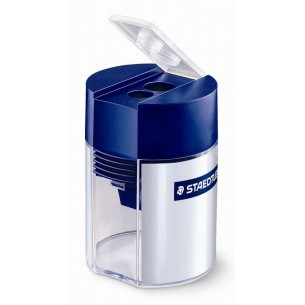 Staedtler , Temperamatite Grigio-Blu a 2 Fori con Contenitore per Trucioli per Matite con Fusto Max Diametro  8,2 - 10,2 Mm.