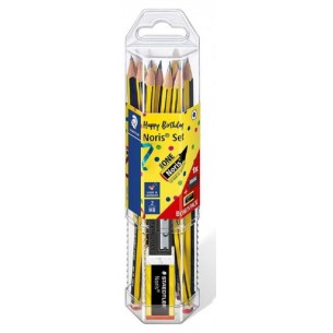 Blister Noris Set Astuccio Cilindrico in Plastica Trasparente con 12 Matite Noris 120-2, 100% Pefc + Gomma Mini Mars Plastic